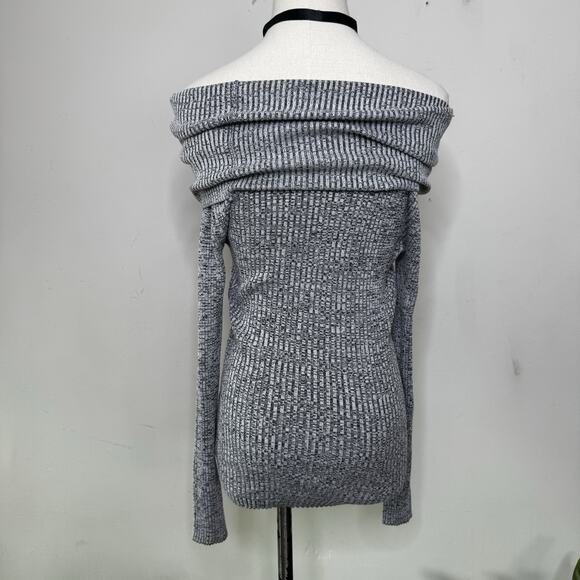 Vintage Y2K Gray Off The Shoulder Ribbed Knit Whimsigoth Top Indie Scene M - Picture 4 of 8